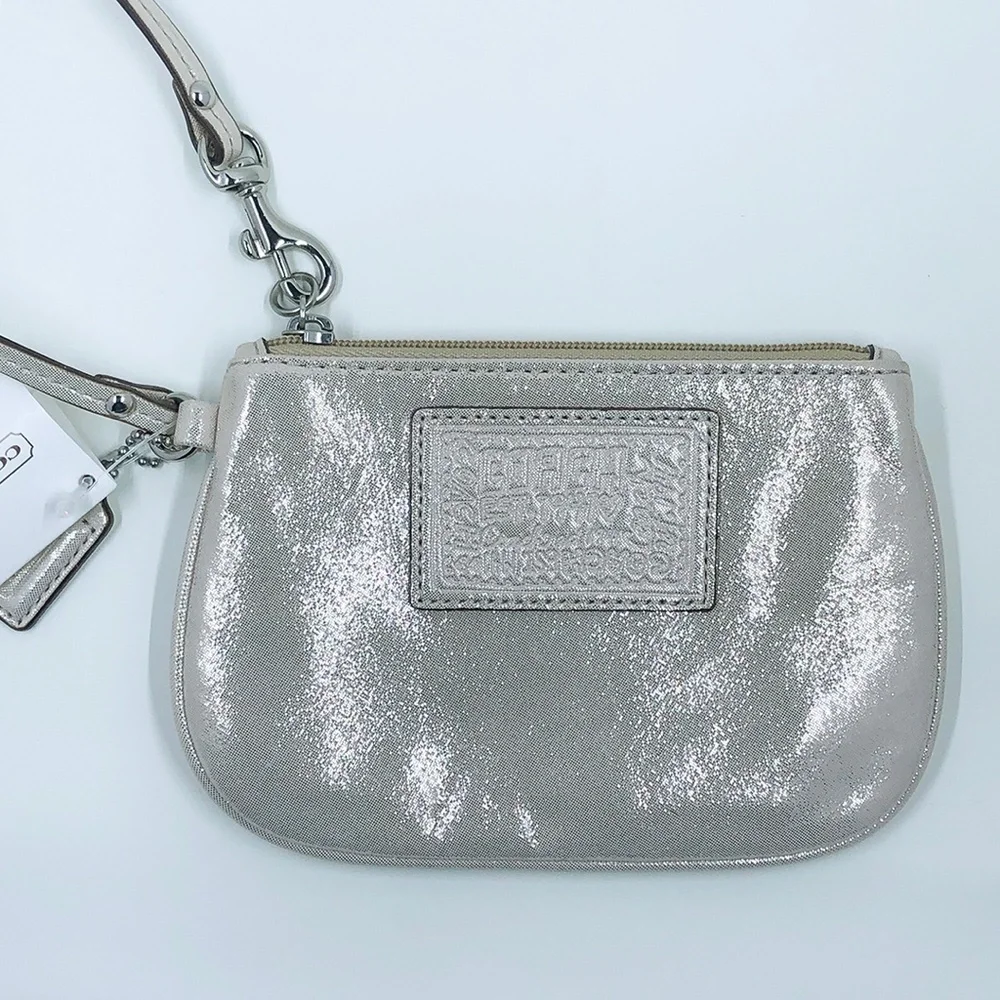 NWT Coach Champagne Metallic Leather Small Wristlet
